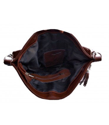 Brown, Cognac leather handbag / bag / crossbody bag with a fringe and a wallet