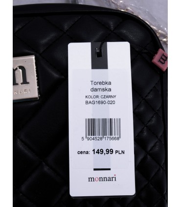 Monnari Czarna Torebka Listonoszka Pikowana z Łańcuszkiem