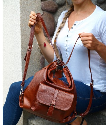 Handbag Backpack Natural leather Brown Cognac