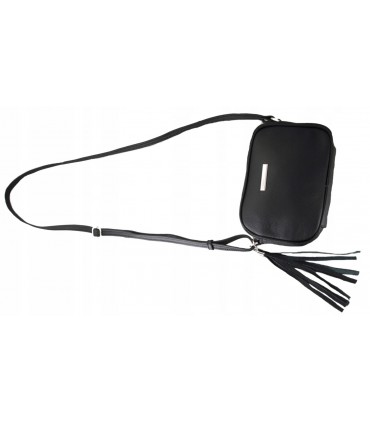 Skórzana torebka Vera Pelle listonoszka prosta z frędzlem Czarna