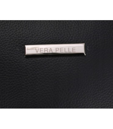 Skórzana torebka Vera Pelle listonoszka prosta z frędzlem Czarna