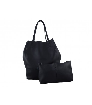 2in1 schwarze Lederhandtasche mit Kosmetiktasche