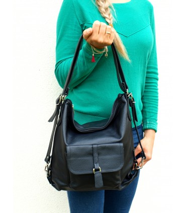 Skórzana czarna torebka/plecak/worek