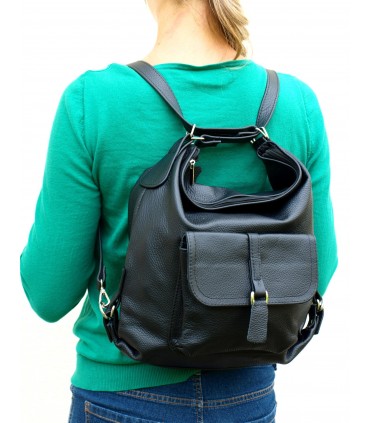 Skórzana czarna torebka/plecak/worek