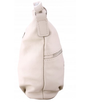 Skórzana  torebka listonoszka z frędzlem beżowa