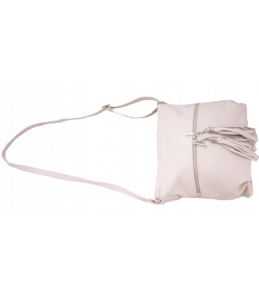 Skórzana  torebka listonoszka z frędzlem beżowa