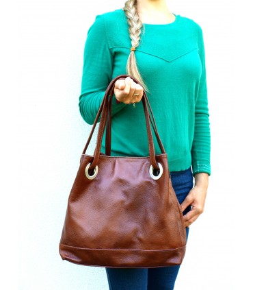 Skórzana brązowo-ruda torebka/aktówka/shopper