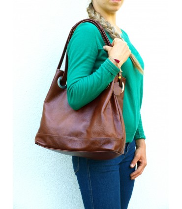 Skórzana brązowo-ruda torebka/aktówka/shopper