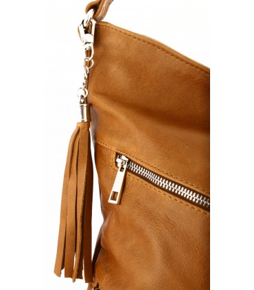 copy of Skórzana czarna torebka/worek z blaszką i frędzlem