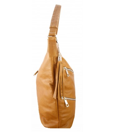 copy of Skórzana czarna torebka/worek z blaszką i frędzlem