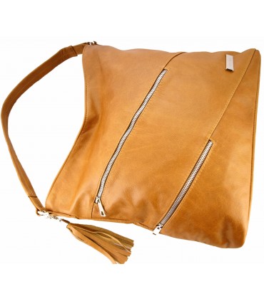 copy of Skórzana czarna torebka/worek z blaszką i frędzlem