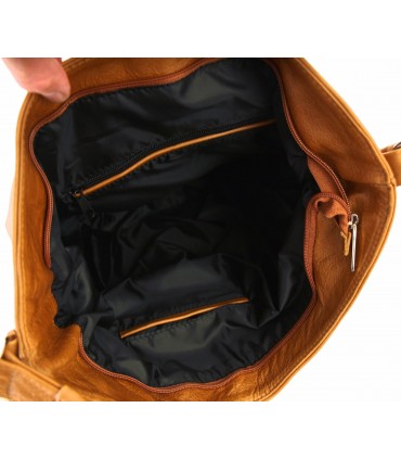 copy of Skórzana czarna torebka/worek z blaszką i frędzlem