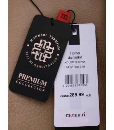 Monnari Torebka damska Shopper Listonoszka Model 2w1 Kolekcja Premium Beżowy