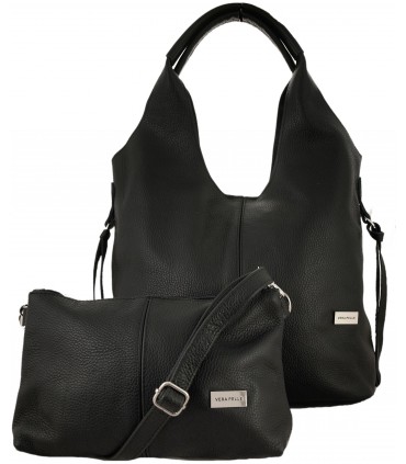 Skórzana Torebka Shopper Listonoszka Skóra Naturalna Model 2w1 Czarna