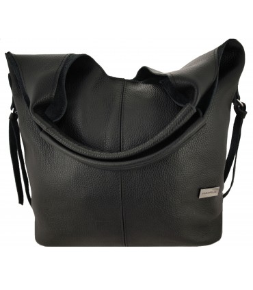 Skórzana Torebka Shopper Listonoszka Skóra Naturalna Model 2w1 Czarna