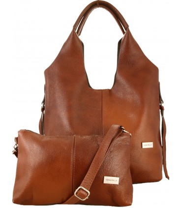 Skórzana Torebka Shopper Listonoszka Skóra Naturalna Model 2w1 Brązowo-ruda/KASZTAN