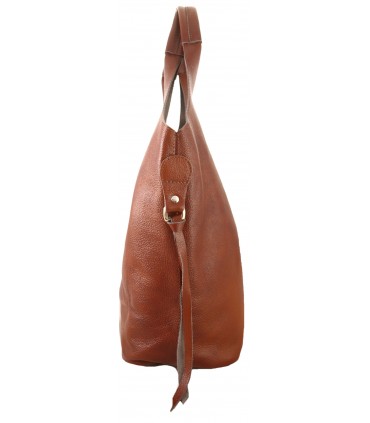 Skórzana Torebka Shopper Listonoszka Skóra Naturalna Model 2w1 Brązowo-ruda/KASZTAN