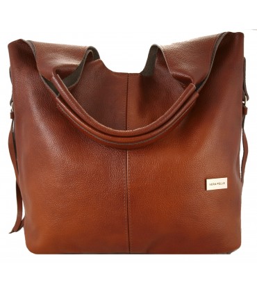 Skórzana Torebka Shopper Listonoszka Skóra Naturalna Model 2w1 Brązowo-ruda/KASZTAN