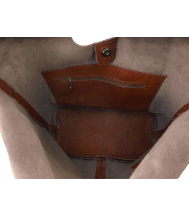 Skórzana Torebka Shopper Listonoszka Skóra Naturalna Model 2w1 Brązowo-ruda/KASZTAN