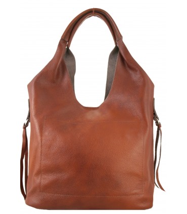 Skórzana Torebka Shopper Listonoszka Skóra Naturalna Model 2w1 Brązowo-ruda/KASZTAN