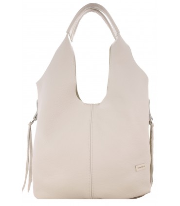 Skórzana Torebka Shopper Listonoszka Skóra Naturalna Model 2w1 Beżowa