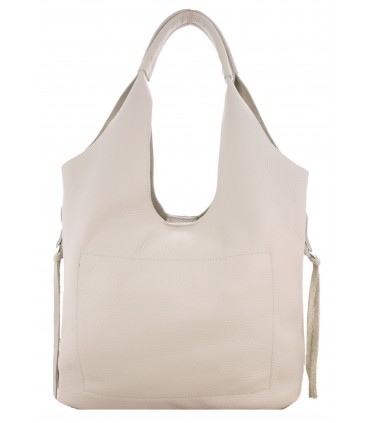 Skórzana Torebka Shopper Listonoszka Skóra Naturalna Model 2w1 Beżowa