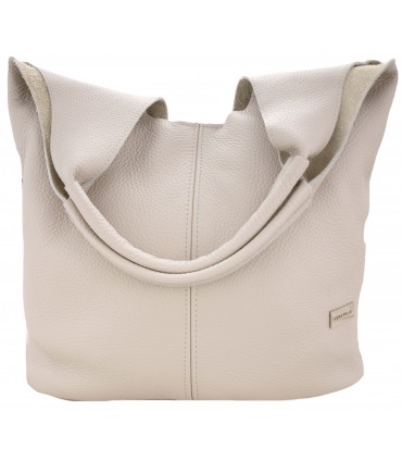 Skórzana Torebka Shopper Listonoszka Skóra Naturalna Model 2w1 Beżowa