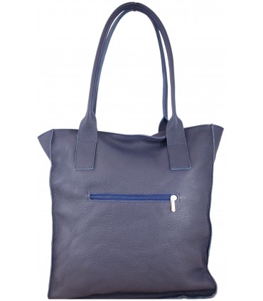 Skórzana Torebka Shopper z 2 kieszeniami Vera Pelle GRANATOWA