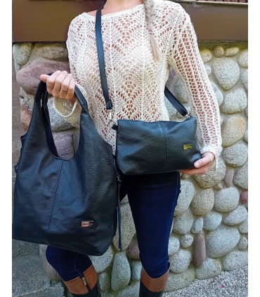 Skórzana Torebka Shopper Listonoszka Skóra Naturalna Model 2w1 Czarna