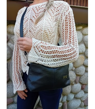 Skórzana Torebka Shopper Listonoszka Skóra Naturalna Model 2w1 Czarna