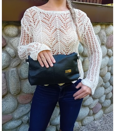 Skórzana Torebka Shopper Listonoszka Skóra Naturalna Model 2w1 Czarna