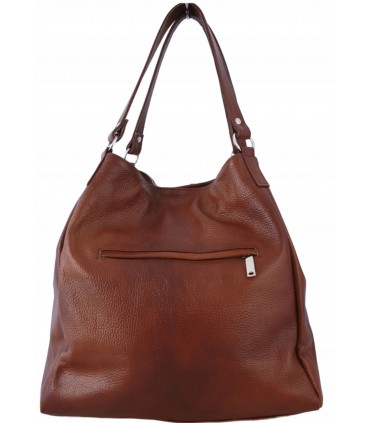 Torebka Skórzana Shopper Aktówka Worek z frędzlem Vera Pelle Model 2w1 BRĄZOWO-RUDA
