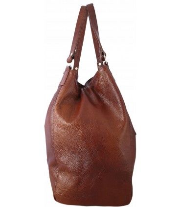 Torebka Skórzana Shopper Aktówka Worek z frędzlem Vera Pelle Model 2w1 BRĄZOWO-RUDA