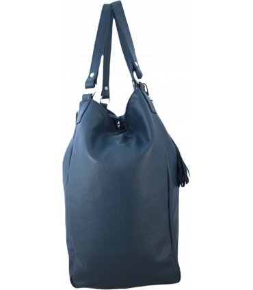 Torebka Skórzana Shopper Aktówka Worek z frędzlem Vera Pelle Model 2w1 INDYGO