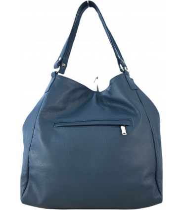 Torebka Skórzana Shopper Aktówka Worek z frędzlem Vera Pelle Model 2w1 INDYGO
