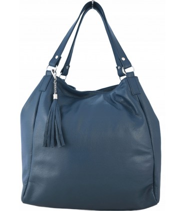 Torebka Skórzana Shopper Aktówka Worek z frędzlem Vera Pelle Model 2w1 INDYGO