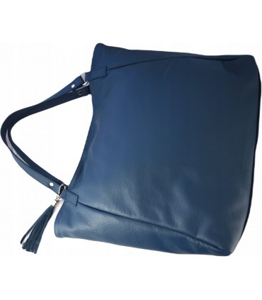 Torebka Skórzana Shopper Aktówka Worek z frędzlem Vera Pelle Model 2w1 INDYGO