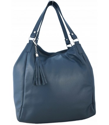 Torebka Skórzana Shopper Aktówka Worek z frędzlem Vera Pelle Model 2w1 INDYGO