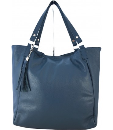 Torebka Skórzana Shopper Aktówka Worek z frędzlem Vera Pelle Model 2w1 INDYGO