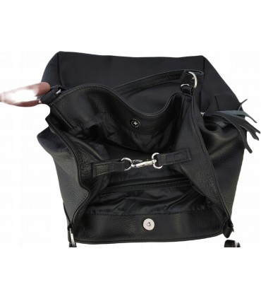 Torebka Skórzana Shopper Aktówka Worek z frędzlem Vera Pelle Model 2w1 INDYGO