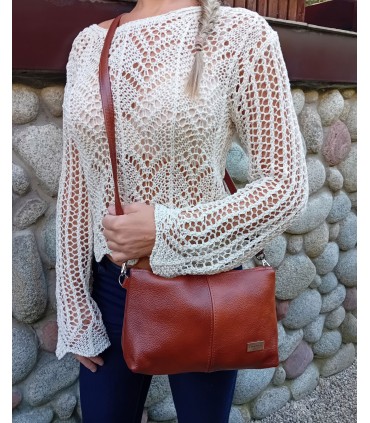 Skórzana Torebka Shopper Listonoszka Skóra Naturalna Model 2w1 Brązowo-ruda/KASZTAN