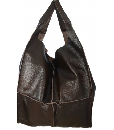 Skórzana Torebka Worek Model SKÓRA NATURALNA 2w1 z kosmetyczką CZEKOLADA