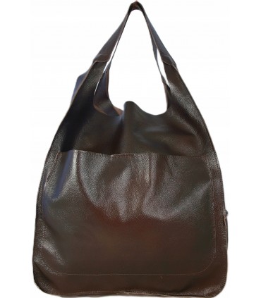 Skórzana Torebka Worek Model SKÓRA NATURALNA 2w1 z kosmetyczką CZEKOLADA