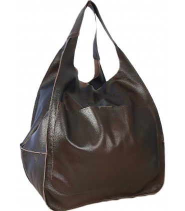 Skórzana Torebka Worek Model SKÓRA NATURALNA 2w1 z kosmetyczką CZEKOLADA