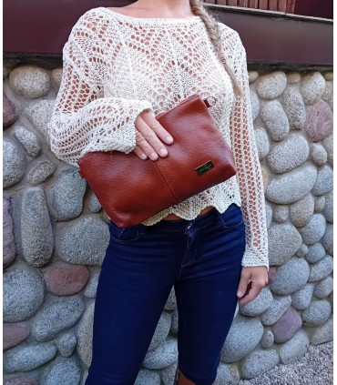 Skórzana Torebka Shopper Listonoszka Skóra Naturalna Model 2w1 BURGUND