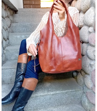 Skórzana Torebka Shopper Listonoszka Skóra Naturalna Model 2w1 BURGUND