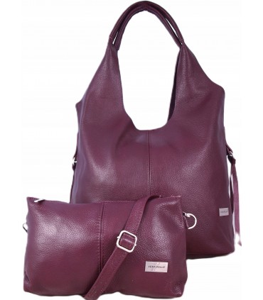 Skórzana Torebka Shopper Listonoszka Skóra Naturalna Model 2w1 BURGUND