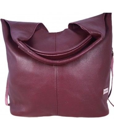 Skórzana Torebka Shopper Listonoszka Skóra Naturalna Model 2w1 BURGUND