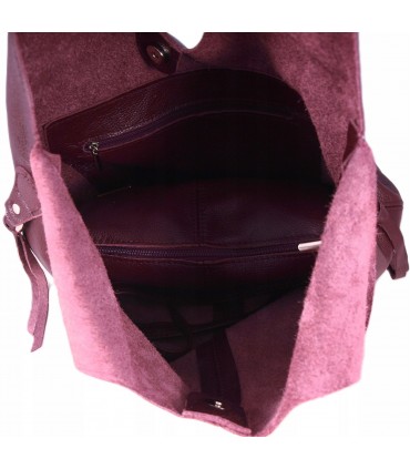 Skórzana Torebka Shopper Listonoszka Skóra Naturalna Model 2w1 BURGUND