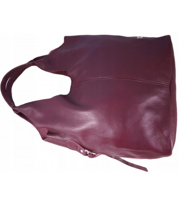 Skórzana Torebka Shopper Listonoszka Skóra Naturalna Model 2w1 BURGUND